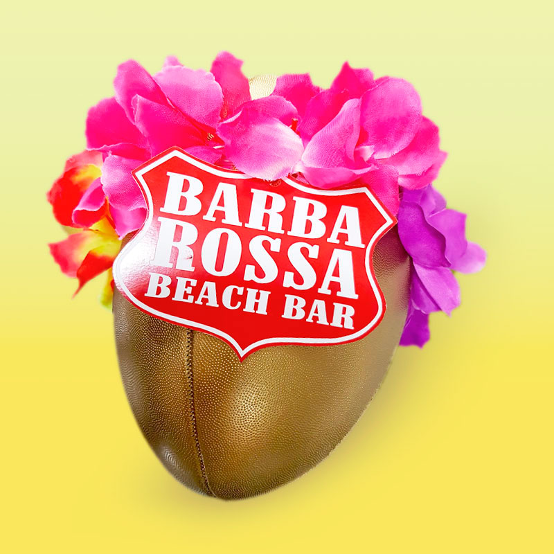 Merchandising a medida balón de rugby para Barba Rossa Beach Bar