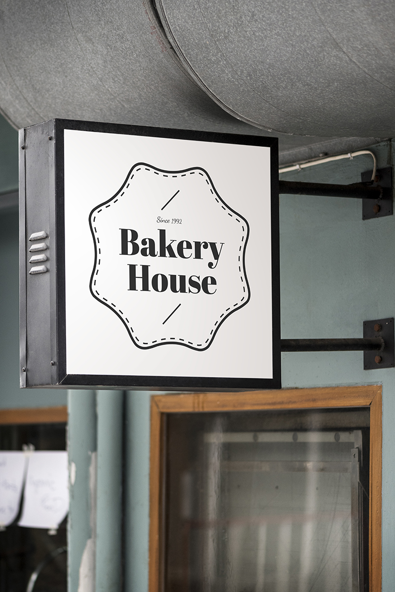 rótulo corporativo personalizado para cafetería Bakery House-Development Media