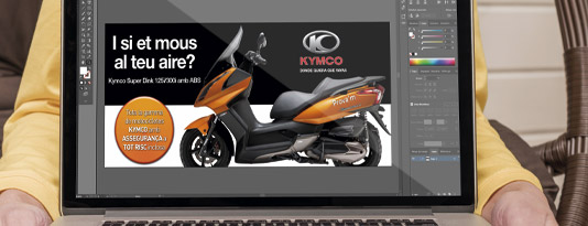 Proyecto creativo diseño gráfico promocional para Kymco - anuncio bus - Developmentmedia